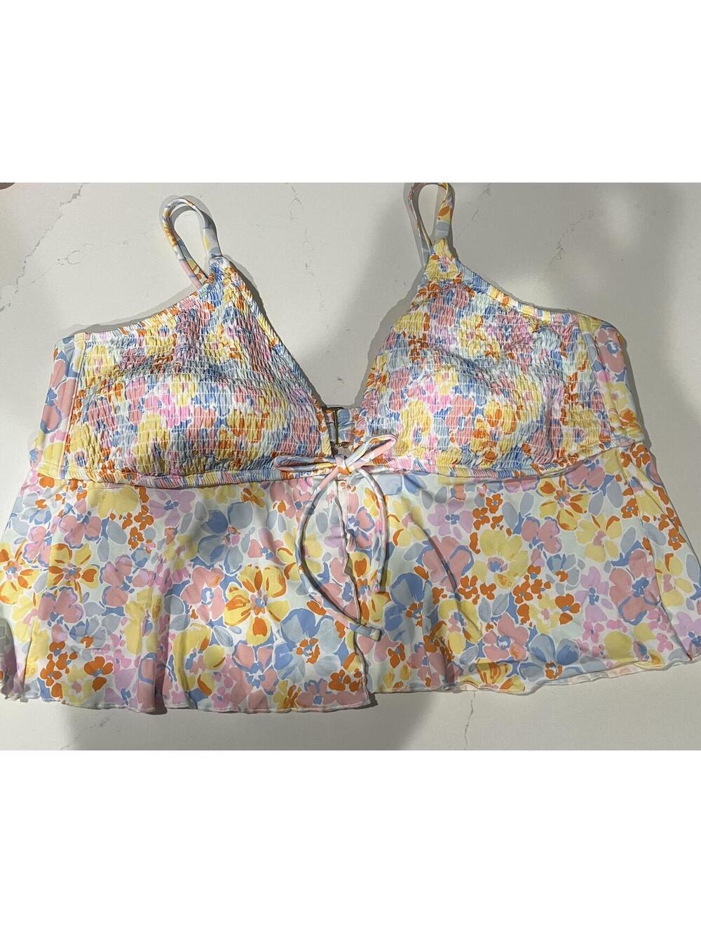 Women's Smocked Fly Away Floral Tankini Top Wild Fablen Pink/Yellow/Blue 3X